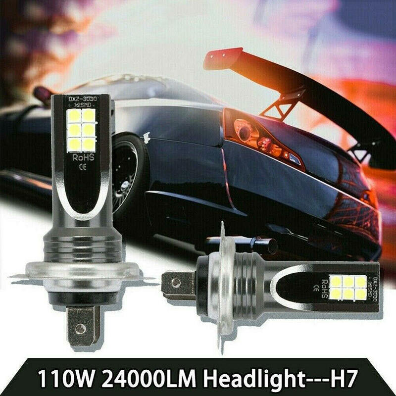 2x H7 110W 24000LM LED Car Headlight Conversion Globes Bulb Beam Cool White DC9-32V 6000K Fog Light Car Replacement Bulb