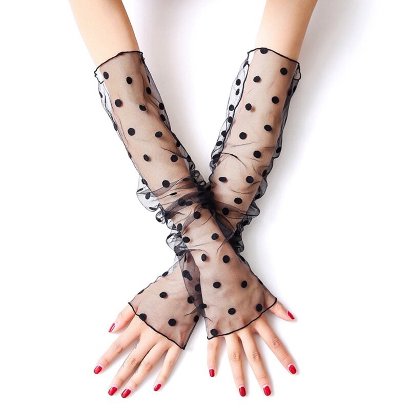 Elastic Mesh Gloves with Dot Pattern Decor Hollow Wedding Party Women Gloves Dropship