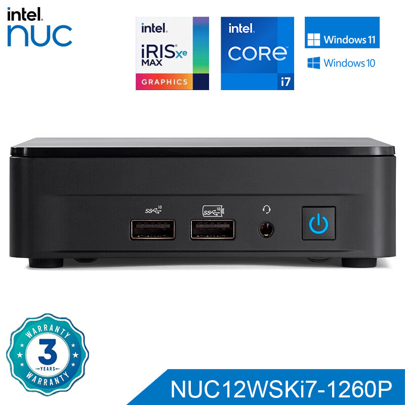 Intel NUC 12 Pro Mini PC Slim NUC12WSKi7 Processador Core i7-1260P Win11 Pro USB 3.2 WiFi 6 Thunderbolt 4 Gráficos Intel Iris Xe
