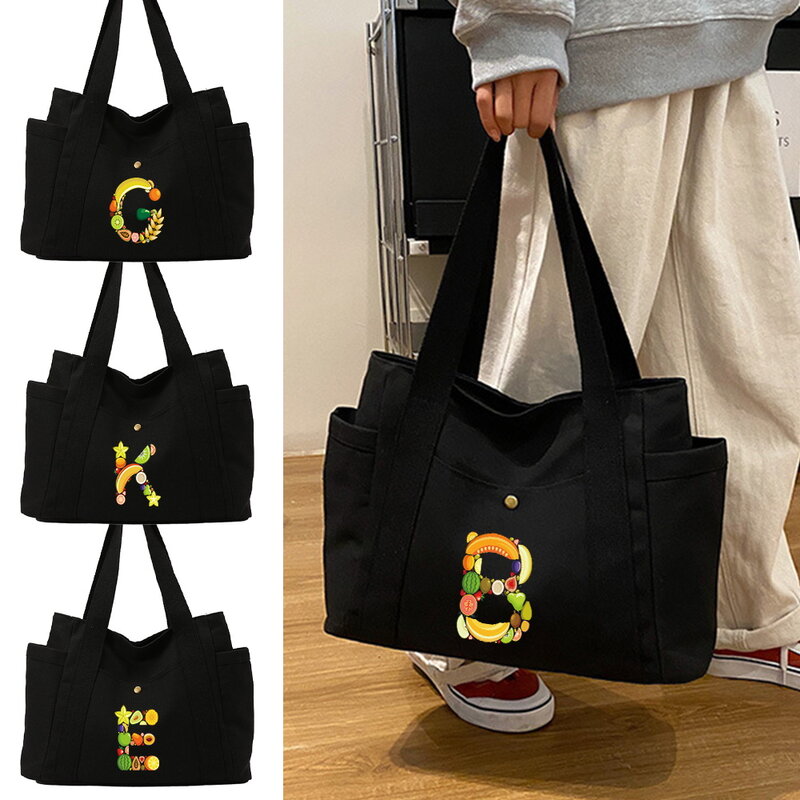 Outdoor Travel Single Shoulder Bag Women's Canvas Single Shoulder Bags Work Commuting Fruit Pattern Series Items Storage Bags