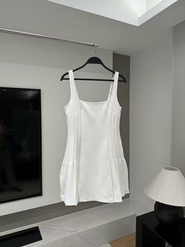 Neue reine Wunsch Stil sexy offenen Rücken breit plissiert hängenden Riemen Kleid
