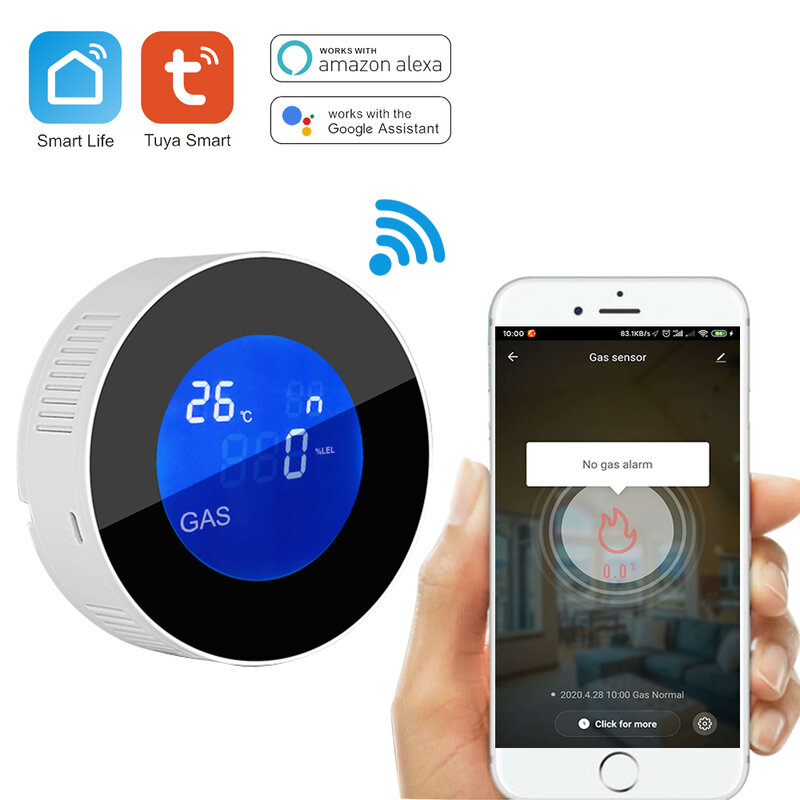 Tuya Wifi Smart Aardgas Lekkage Detector Alarm Monitor Digitale Lcd-Temperatuur Display Gassensor Voor Thuis Keuken