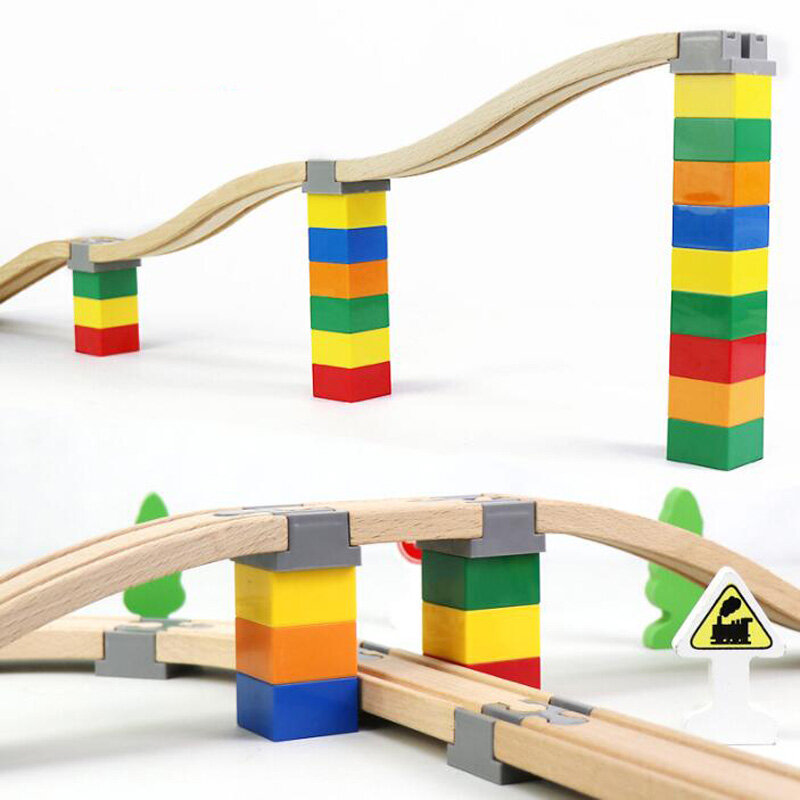 New 8Pcs Wooden Train Track Adapter Rail Building Block Connector Compatible with All Wood Railway Train Track Set