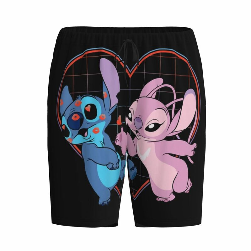 Custom Cartoon Animation Stitch Pijama Shorts, pijamas para homens, cós elástico, Sleep Lounge Pijamas curtos com bolsos