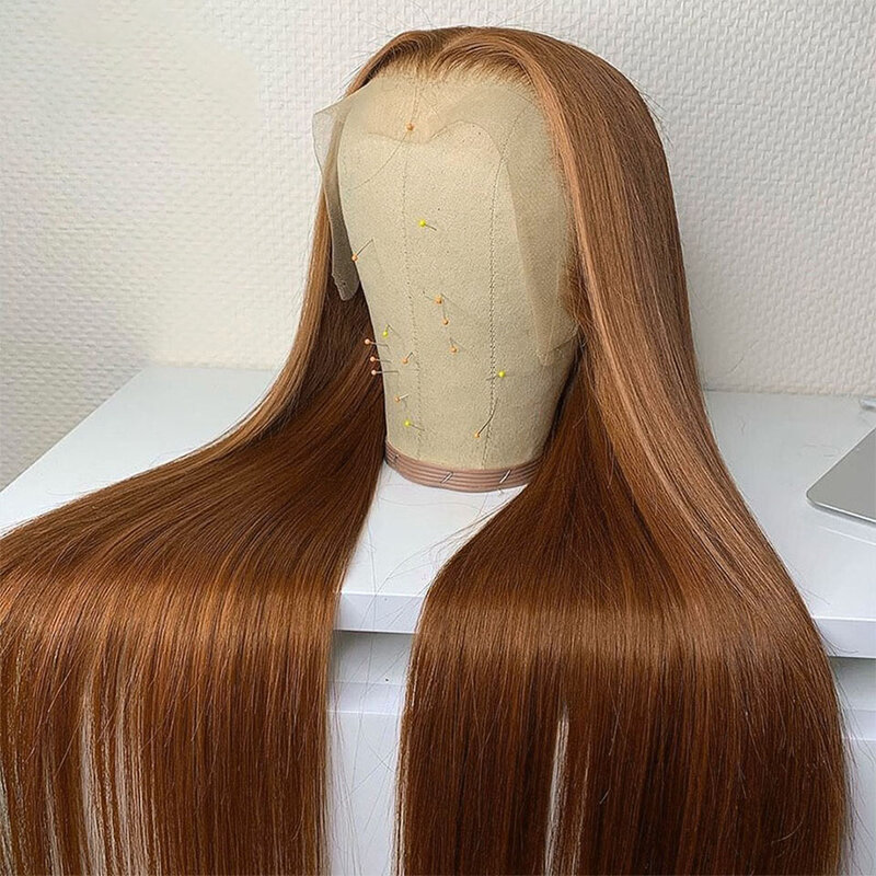 Soft 180Density Glueless 26”Long Straight Preplucked Ginger Brown Lace Front Wig For Black Women Babyhair Heat Resistant Daily