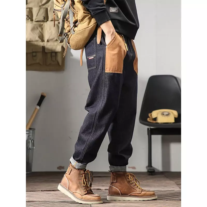 Wiosenny i jesienny nowy luźne patchworkowy w stylu Casual dżinsy męskie Harajuku Y2K modne w stylu Vintage spodnie dżinsowe Hombre, oversize spodnie