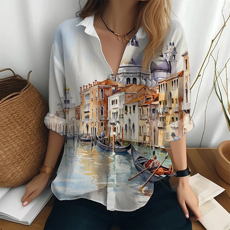 Camisa informal de manga larga, camisa holgada de calle con solapa y botones, ropa de casa con estampado 3D, novedad de otoño