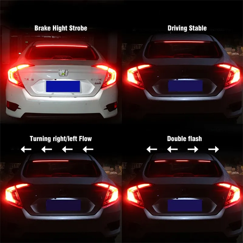 Unverisal flessibile 100/90cm Car Light LED Strip High Rear multifunzione LED Stop Light tipo di flusso indicatore di direzione lampada freno di marcia