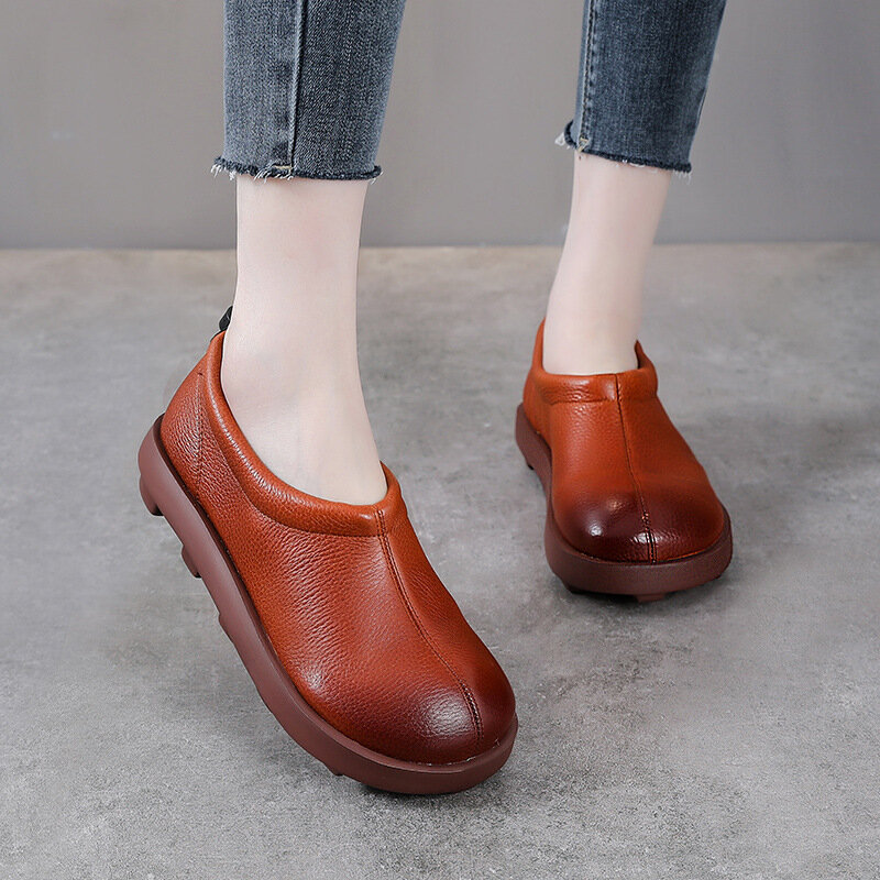 Koznoy 3cm Natural Cow Genuine Leather Rubber Women Vintage Flats Ethnic Summer Comfy Spring Casual Loafer Autumn Slip on Shoes