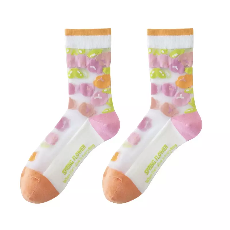 Conjunto de calcetines finos de verano para mujer, medias transparentes de flores, transpirables, estilo japonés, medias largas frescas, tendencias, 5 pares por lote