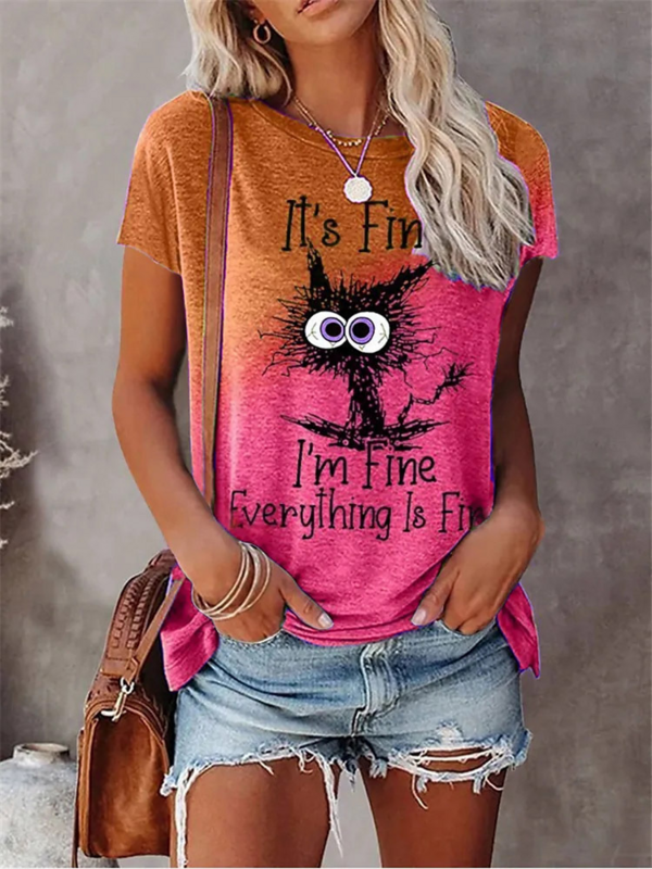 2024 nuovo stile t-shirt per le donne Chic Cat Graphic Print t-shirt donna t-shirt oversize estate abbigliamento donna manica corta moda