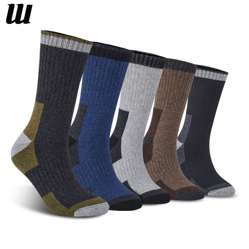 5 Paar Merino Wollen Sokken Voor Mannen Winter Dikke Thermische Casual Wollen Sokken Gezellige Warme Sneeuw Wandelsokken Voor Buitensporten