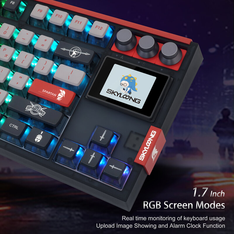 SKYloong-メカニカルキーボードgk87プロ,pugdingキーキャップ,rgbスクリーン,kailhボックススイッチ,spartanテーマ,新しい到着,3つのモード