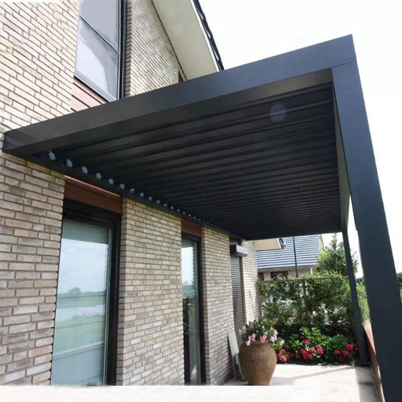 13Ft x 13Ft Double Aluminum Louvers Gazebo Against the Wall With RGB Light ,Aluminum pergolas with motorized louvers