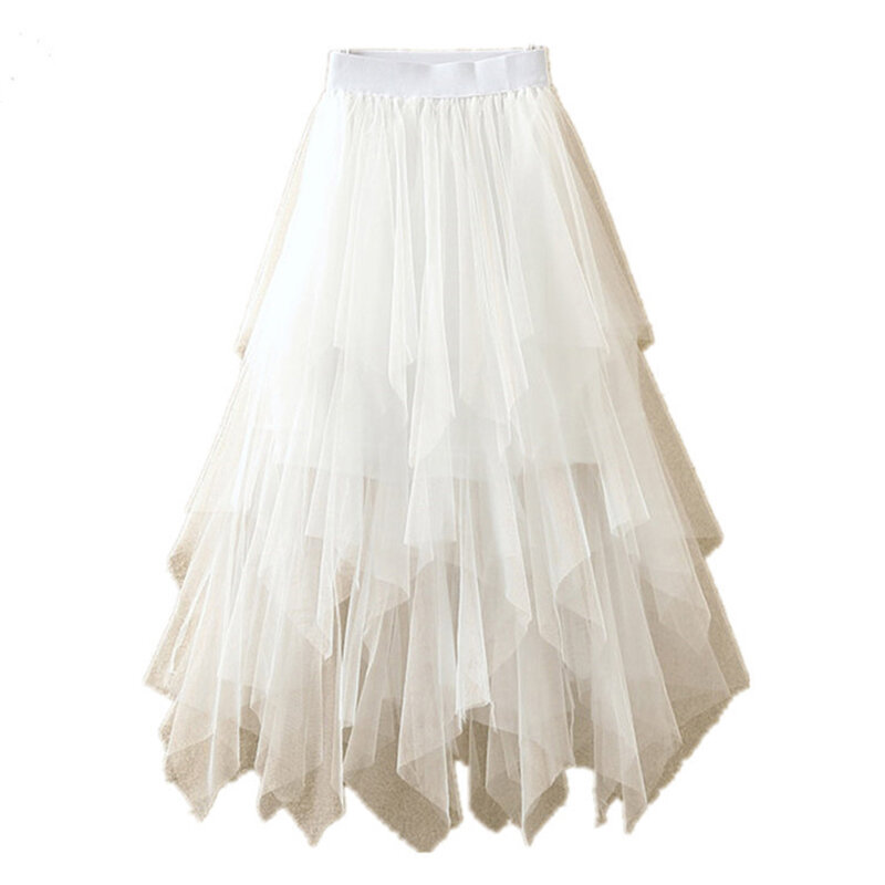 Женские Необычные Юбки из тюля, модные эластичные юбки с высокой талией, Женская длинная сетчатая юбка
