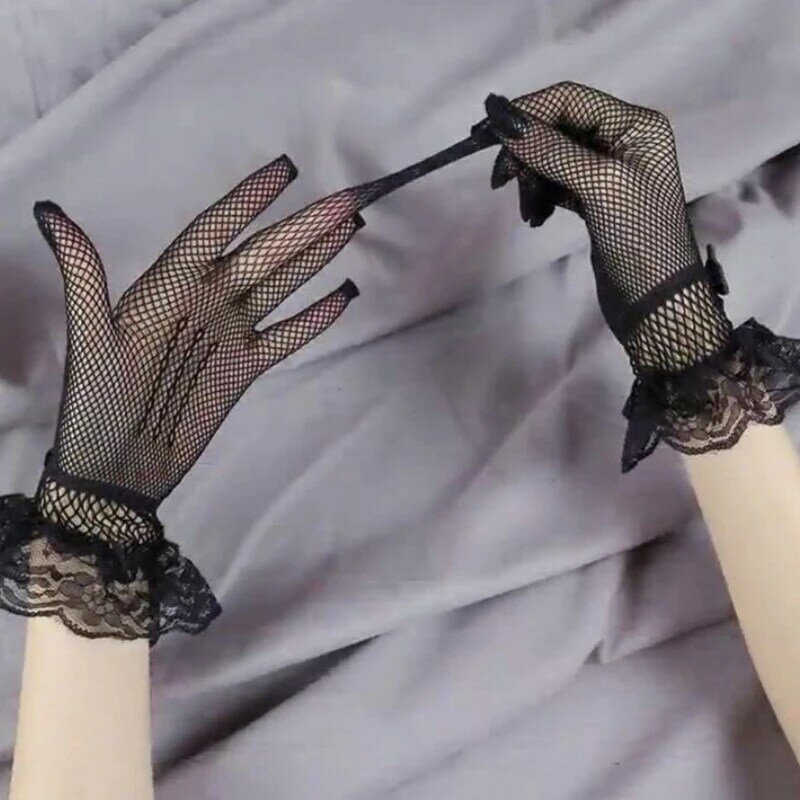 Damskie długie rękawiczki panny młodej nocny Hollow przepuszczalne rękawiczki kabaretki taniec rękawiczki pełnymi palcami