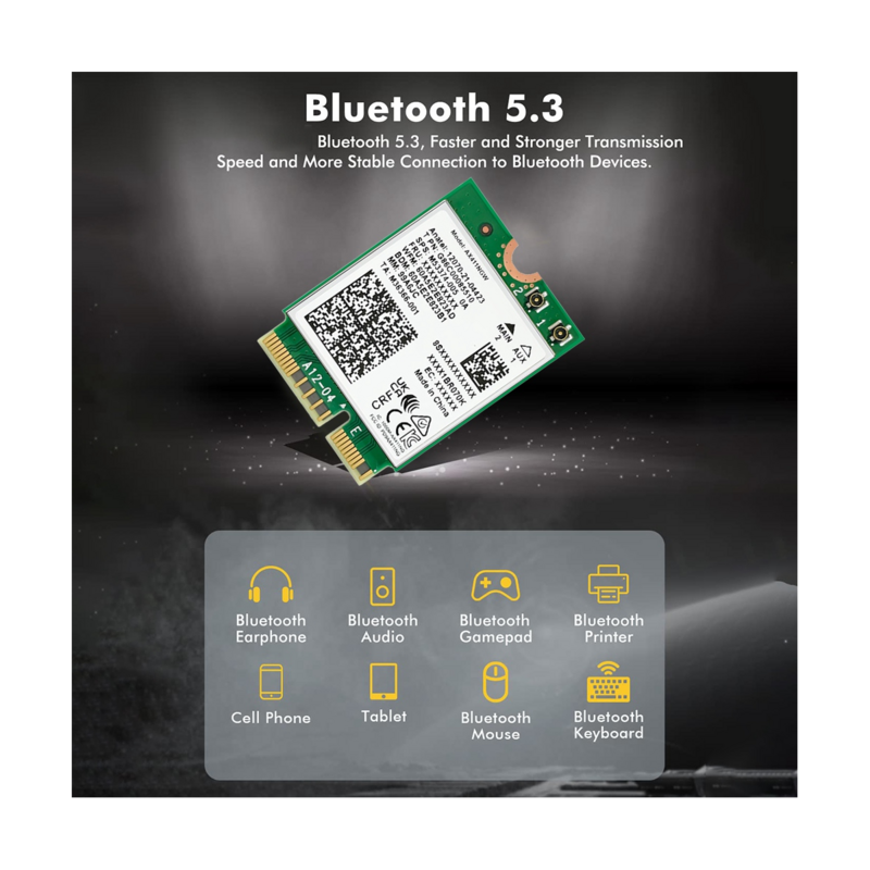 Kartu WiFi untuk Intel AX411, adaptor jaringan WiFi 6E CNVio2 Bluetooth 5.3 tri-band 5374Mbps untuk Laptop/PC Win10/11-64Bit