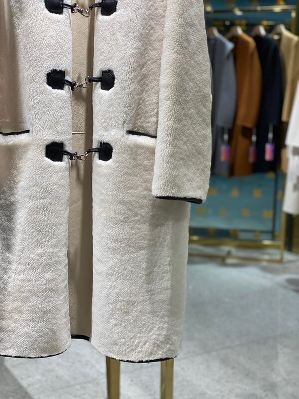 Abrigo largo de piel de doble cara Merina para mujer, ropa de calle elegante, gruesa y cálida, marca de lujo, invierno, 2023