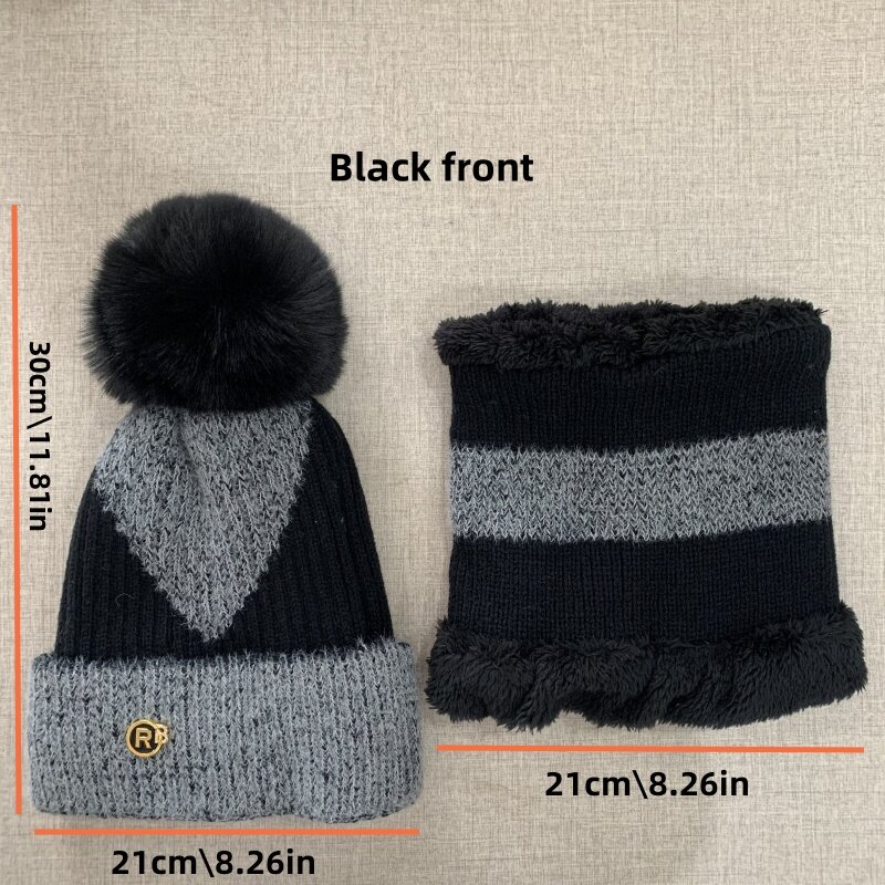 Chapéus de lã de pelúcia para ciclismo, algodão quente e à prova de vento, moda, outono e inverno, conjunto de 2 peças