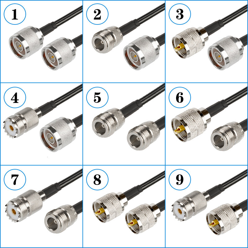 Câble coaxial RG58 UHF PL259 mâle vers N femelle, connecteur en queue de over, ligne de câble mâle UHF vers N vers F, 0.3m-30m