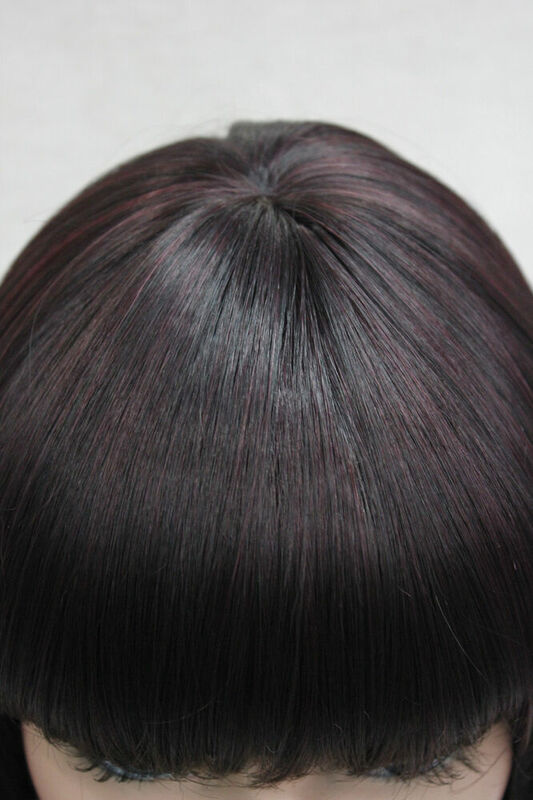 Hivision-Berenjena oscura resistente al calor, bonita peluca bob superior de piel de punto central púrpura