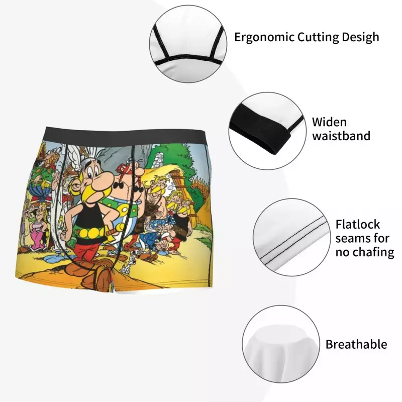 Roupa Interior Masculina Anime Asterix e Obelix Stretch, Boxer dos desenhos animados, Cuecas, Cuecas macias