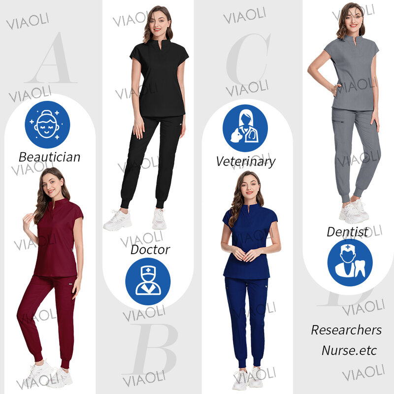 여성 반팔 스플릿 세트 간호사 유니폼 세트, 유행 간호사 작업복, 전문가 미용 유니폼, 의료 스크럽, 여름