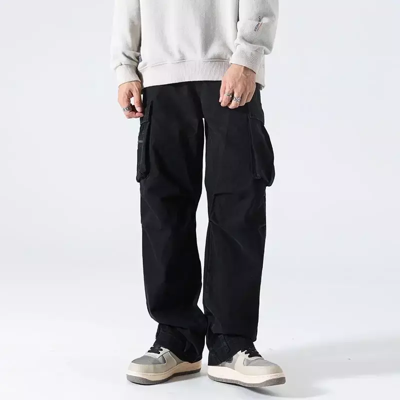 Брюки-карго мужские с множеством карманов, прямые штаны в стиле Харадзюку, с широкими карманами, роскошные уличные брюки стандартного кроя