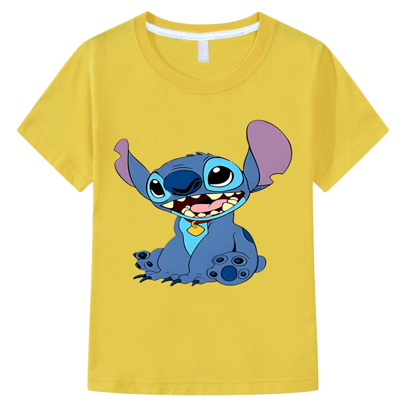 Stitch Kids Short-sleeved Cotton Style Sportswear Fashion Cute Print Tees Harajuku Tops Breathable Clothing High Quality T Shirt