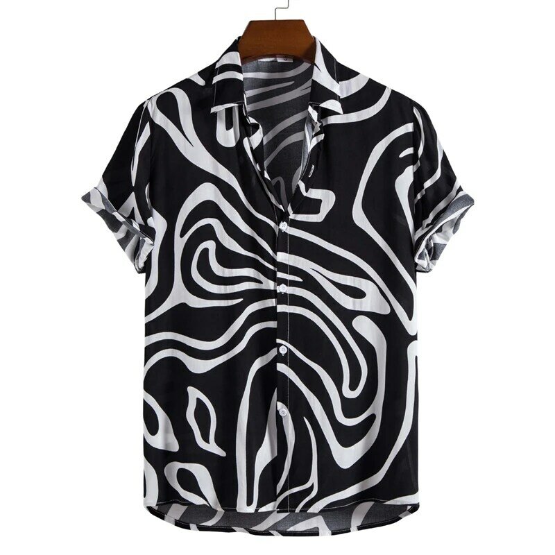 Men's Hawaii Summer Stripe Pirnt Casual Shirts Beach 2024 Travel Short Sleeve Buttons Female Clothing Hawaiian Lapel Blouses