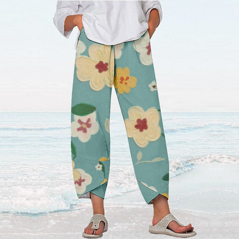 Letnie spodnie z kwiatowym nadrukiem stylowe ubrania Y2k Streetwear damskie spodnie plażowe luźne spodnie dresowe Capri biegaczy damskie Pantalones
