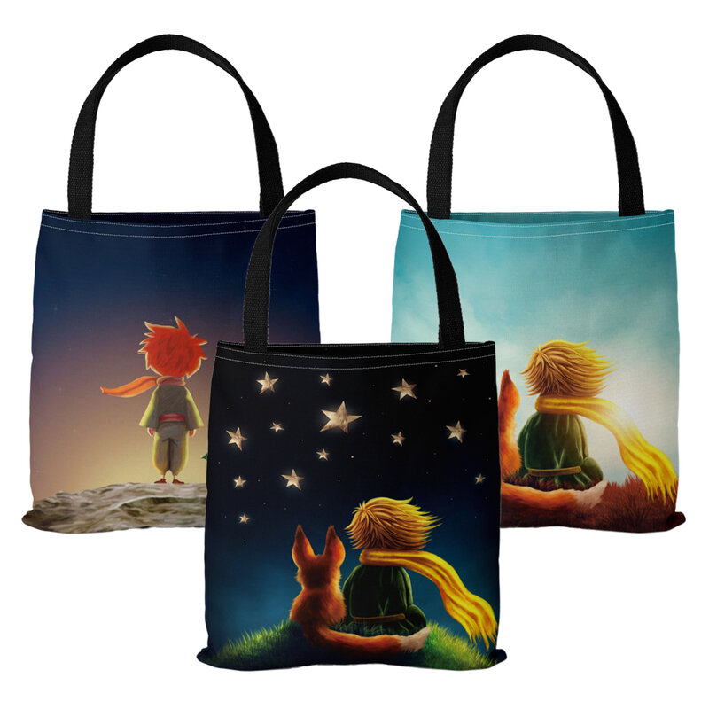 O Pequeno Príncipe Series Imprimir Canvas Bag, leve Shoulder Bag, versátil Shopping Bag, Holder Handbag