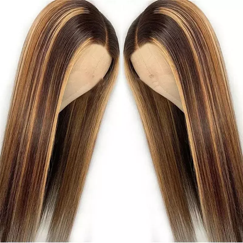Peruca gradiente sintética para mulheres, peruca de mecanismo completo, comprimento médio, cabelo liso, castanho ombre, 1 pc