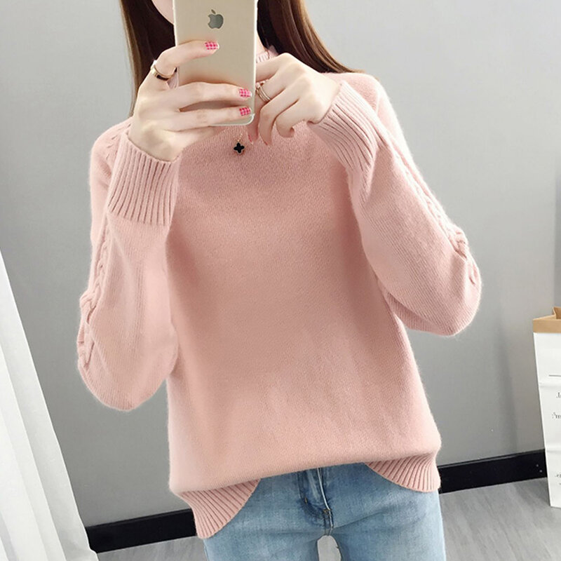 Women's Turtleneck Sweater Fall Winter New Loose Warm Knit Pullover Tops Candy Colors Knitwear Jumper Korean Soft Casual Poleras