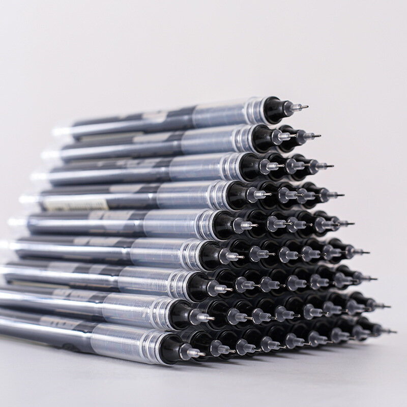 6 pçs/set de secagem rápida 0.5mm rolo caneta alta capacidade preto/vermelho/azul tinta em linha reta líquido rollerball gel escola escritório papelaria