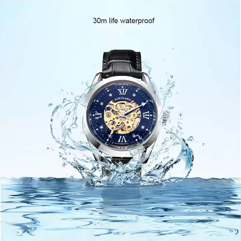 AOKULASIC New Mechanical Sport Watches Automatic Watch Wrist Men Luminous Waterproof Hollow Out Business Watch Relogio Masculino
