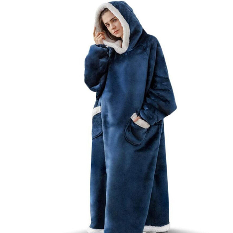 Manta de franela superlarga con mangas para hombre y mujer, Sudadera con capucha cálida, manta de TV de gran tamaño, invierno, 2024