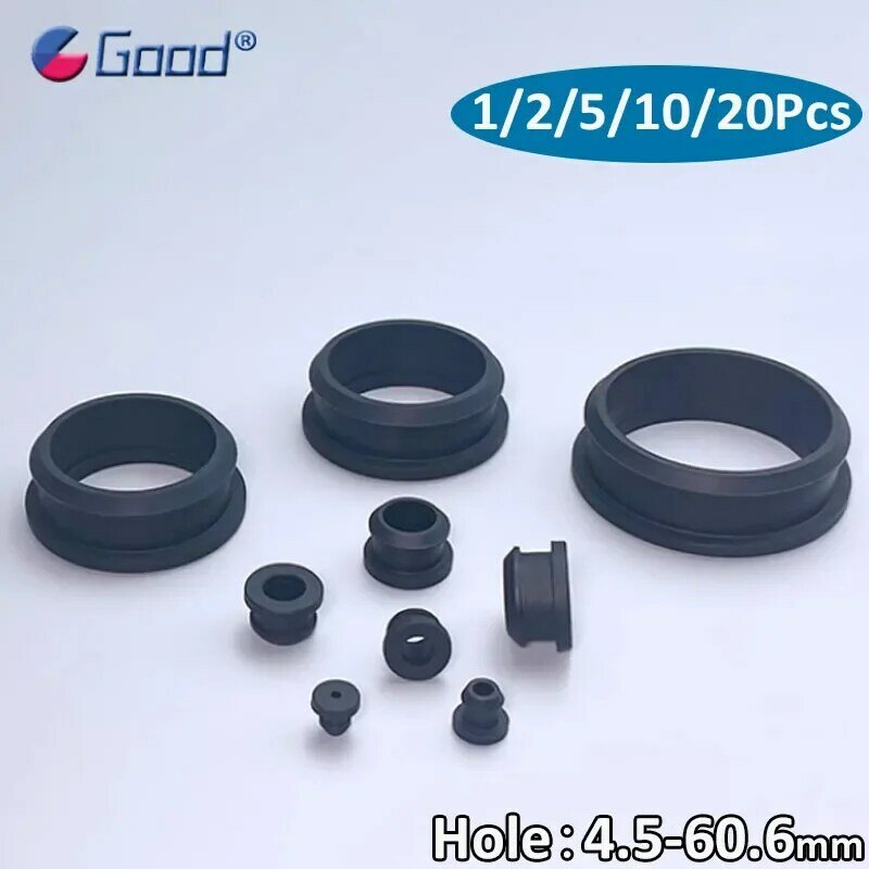O grommet de encaixe de borracha preta da fiação do silicone, através das inserções do furo, tomadas, protege o fio do cabo, anulando a gaxeta do anel-O, 4.5mm-50.6mm
