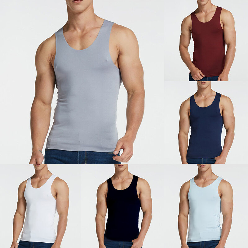 Casual Men's Seamless Tank Top Vest Sleeveless Ice Silk High Elastic Hurdling Gym Sports Tees Vests T Shirt Man Clothing