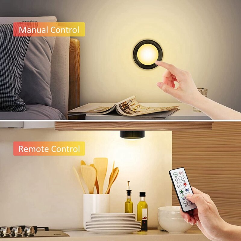 Luces de disco LED RGB con control remoto para debajo del gabinete, luces de disco inalámbricas con batería para armario, dormitorio, 16 colores
