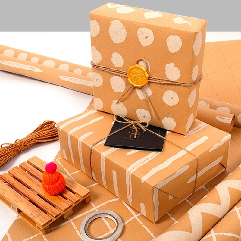 4 rotoli carta da regalo natalizia Carta da regalo vintage, include cordoncino per etichette regalo, carta da regalo per