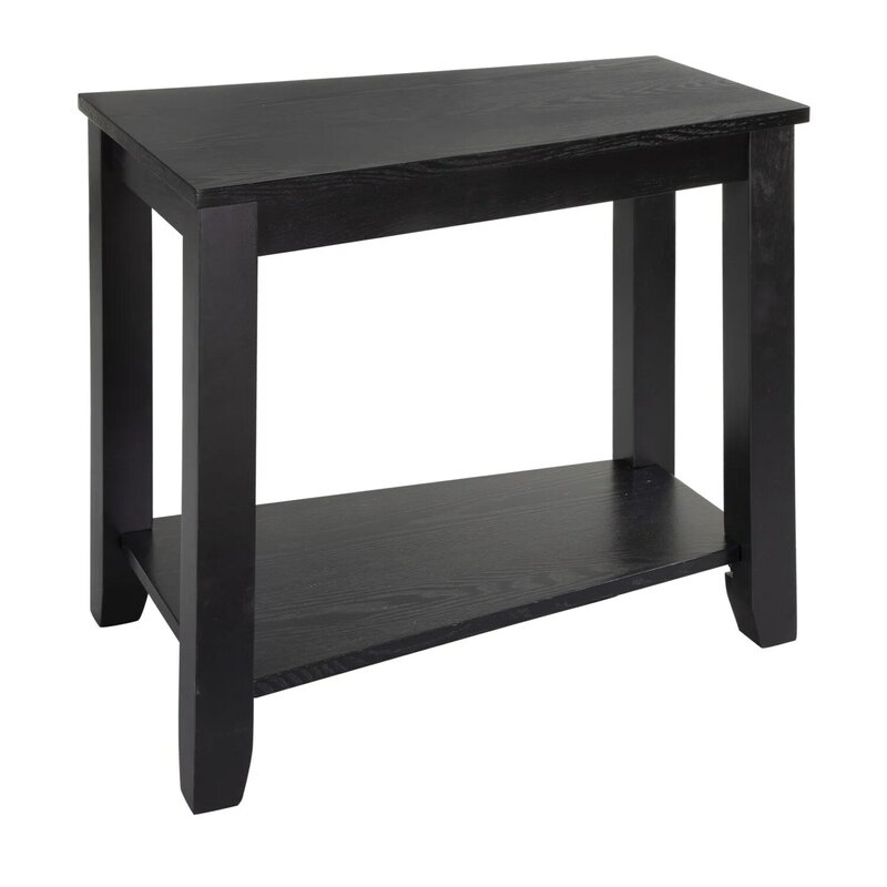 Zeitgenössischer Stuhl-Beistell tisch in schwarzer Ausführung mit keilförmigem Holz möbel im unteren Regal 1-teiliger Beistell tisch