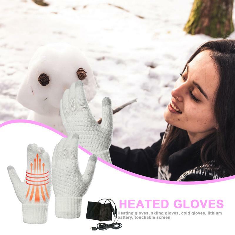 Женские перчатки с подогревом, бархатные перчатки с подогревом и питанием от USB, зимние теплые перчатки для рук, жаккардовые вязаные перчатки для активного отдыха