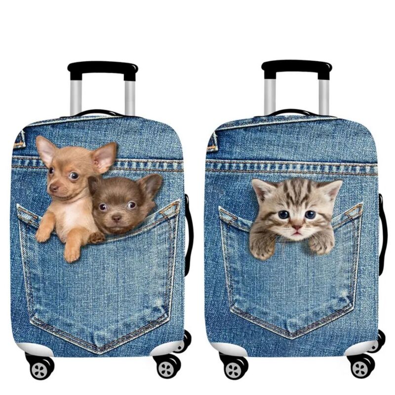 Sarung koper bagasi 3D, pelindung koper troli anjing kucing pola hewan baru elastis 18-28 inci