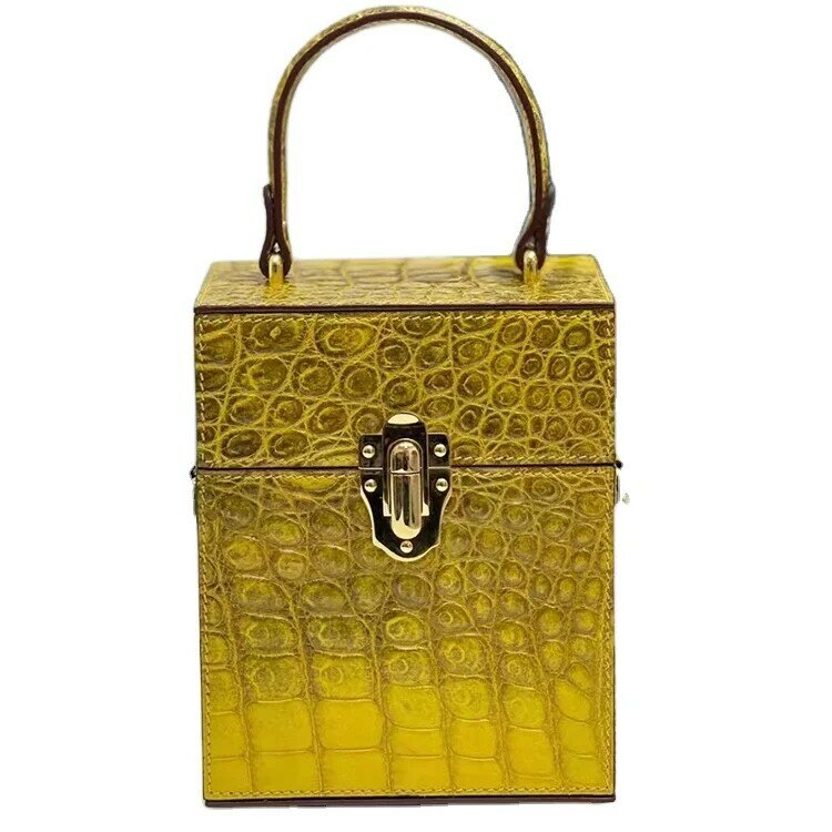 Bolso de mano de piel de cocodrilo para mujer, diseño elegante, exótico, de lujo, con forma de caja