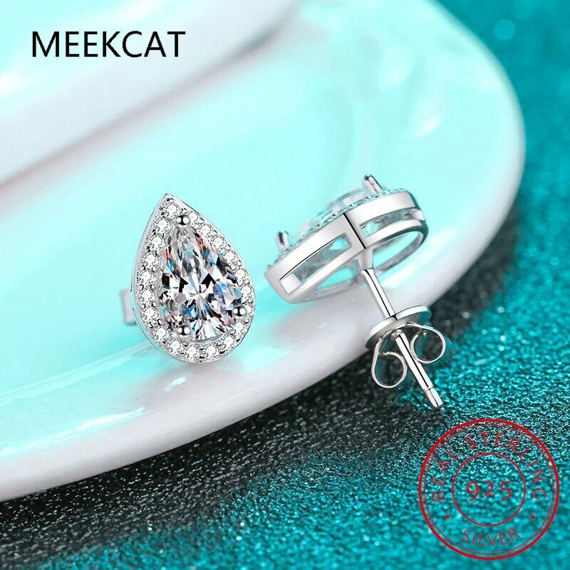 Classic 100% 925 Sterling Silver Pear Real Moissanite Gemstone Ear Stud White Gold Waterdrop Earring Fine Jewelry Gift Wholesale