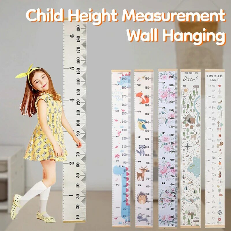 Penggaris pengukur tinggi anak, dapat dilepas menggulung grafik pengukur tinggi dengan bingkai dekorasi dinding gantung grafik pertumbuhan bayi