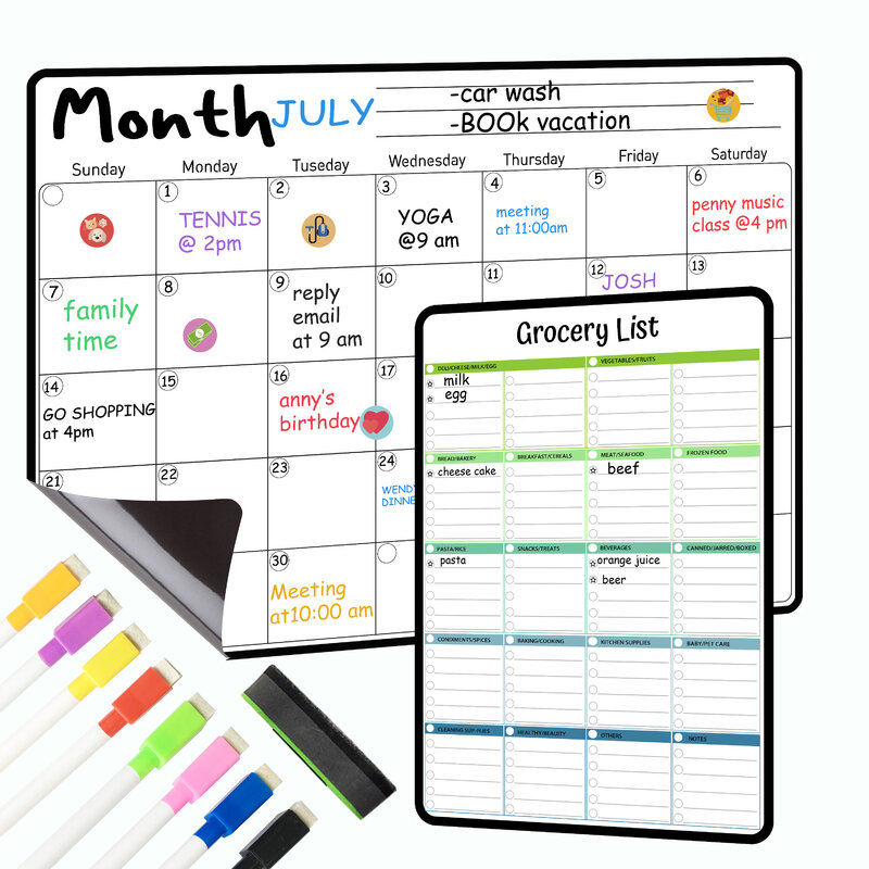 Magnetic Whiteboard Sheet For Kitchen Fridge Multipurpose Fridge Weekly White Board Calendar For Menu Planning with 8 pen