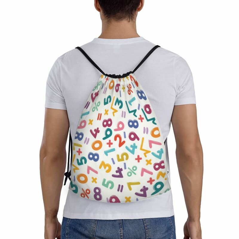 Пользовательский красочный рюкзак на шнурке для математики и чисел для мужчин и женщин, легкий рюкзак для учеников, студентов, спортивного зала, хранения