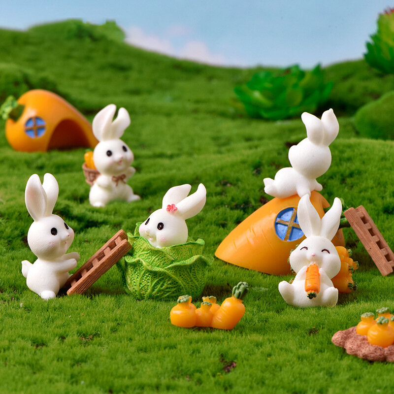 Mini Konijn Pasen Decoratie Miniatuur Haas Dier Beeldje Hars Ambachtelijke Bunny Tuin Ornament Poppenhuis Diy Accessoires